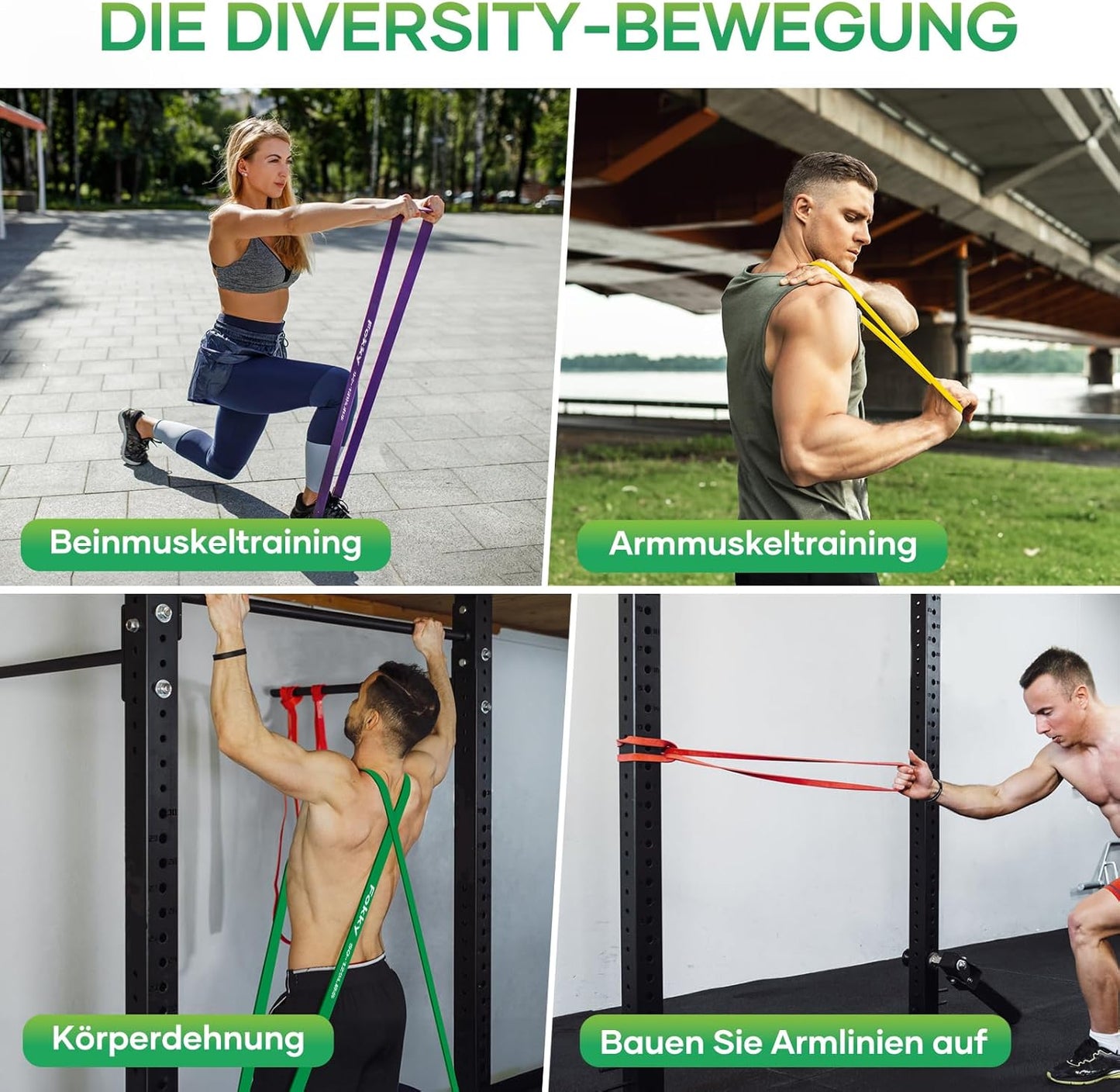 Fitnessbänder Widerstandsbänder mit 5 Stufen, Resistance Bands mit Türanker, 2*Griffen, Übungsanleitung&Tragebeutel, Gymnastikband Klimmzugband Fitnessband für Muskelaufbau,Yoga,Pilates 5er Set