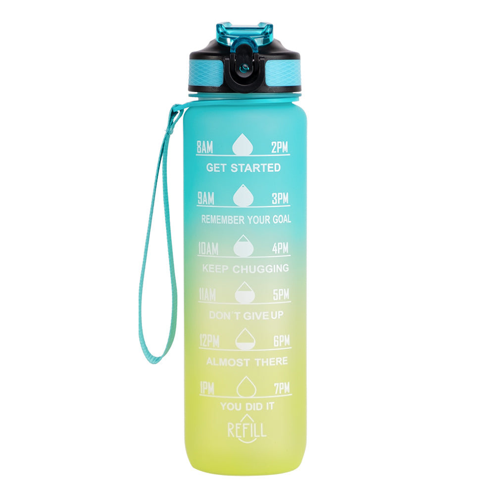 Trinkflasche 1L, Wasserflasche Sport mit Filte, Einhandöffnung, Auslaufsicher, Kohlensäure Geeignet, Motivierende Trinkflasche, Sportflasche Perfekt für Camping, Fahrrad, Büro