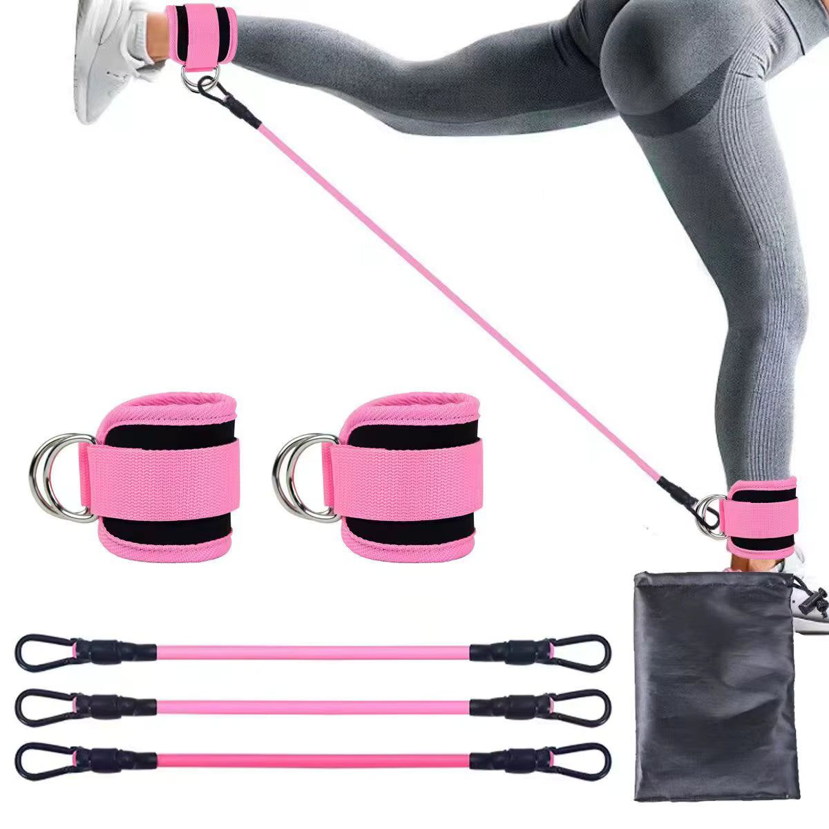 Widerstandsbänder Set mit Knöchelriemen, LIUCONGBD Knöchelgewichte Bänder für Frauen, Beine Übungsgeräte für Gym-Home Workout Pilates Hüft Fitness Training