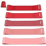 Widerstandsbänder [5er Set] Fitnessband 100% Naturlatex mit Übungsanleitung auf Deutsch & Tragebeutel für Muskelaufbau,Yoga,Gymnastik usw