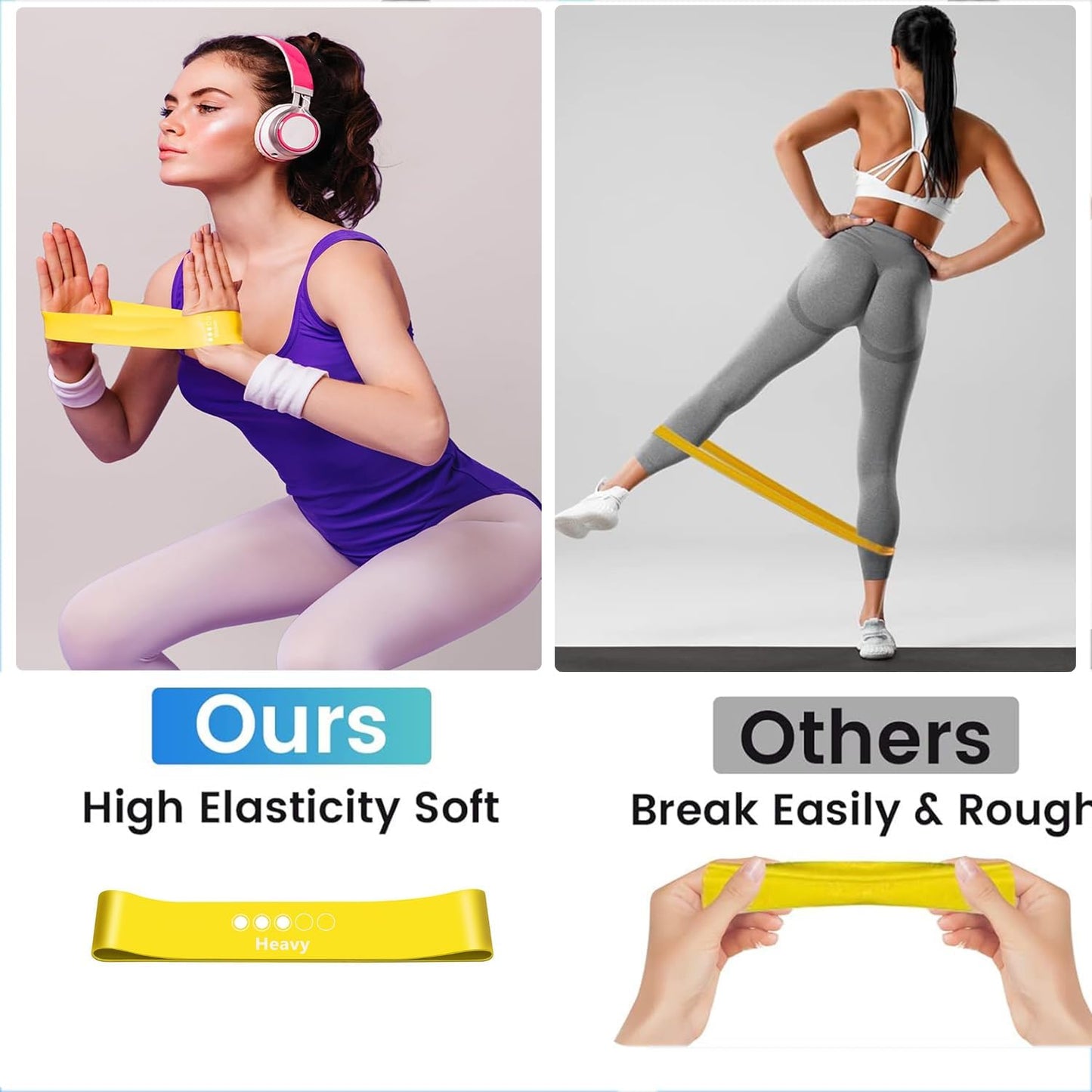 Widerstandsbänder [5er Set] Fitnessband 100% Naturlatex mit Übungsanleitung auf Deutsch & Tragebeutel für Muskelaufbau,Yoga,Gymnastik usw