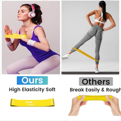 Widerstandsbänder [5er Set] Fitnessband 100% Naturlatex mit Übungsanleitung auf Deutsch & Tragebeutel für Muskelaufbau,Yoga,Gymnastik usw