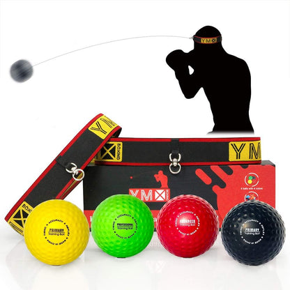 BOXING Reflexball - 4 Bälle + 2 Stirnbänder, ideal für das Training von Reflex, Reaktion und Auge-Hand-Koordination