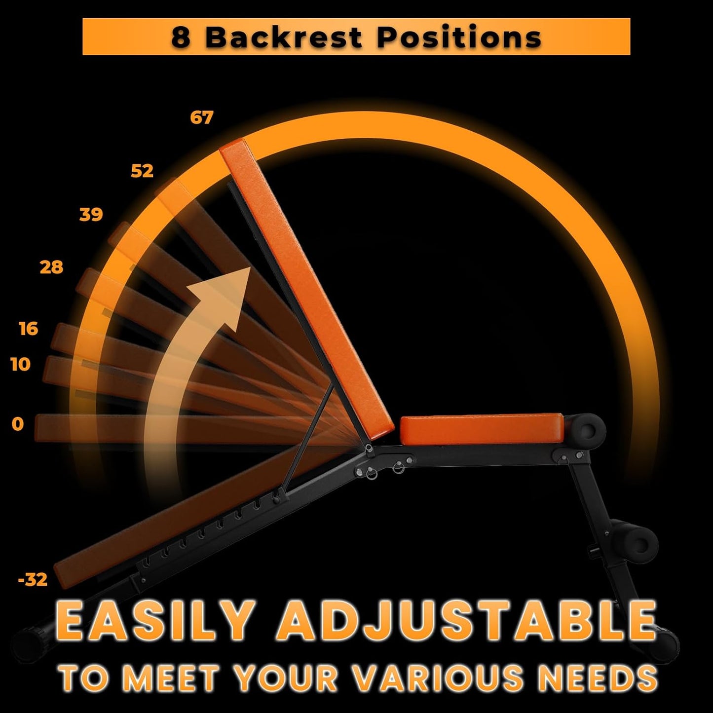 erstellbare Hantelbank Klappbar Trainingsbank Schrägbank mit 8-Fach Verstellbarer Fitness Schrägbank für Ganzkörperworkout 300KG Gewichtskapazitäts