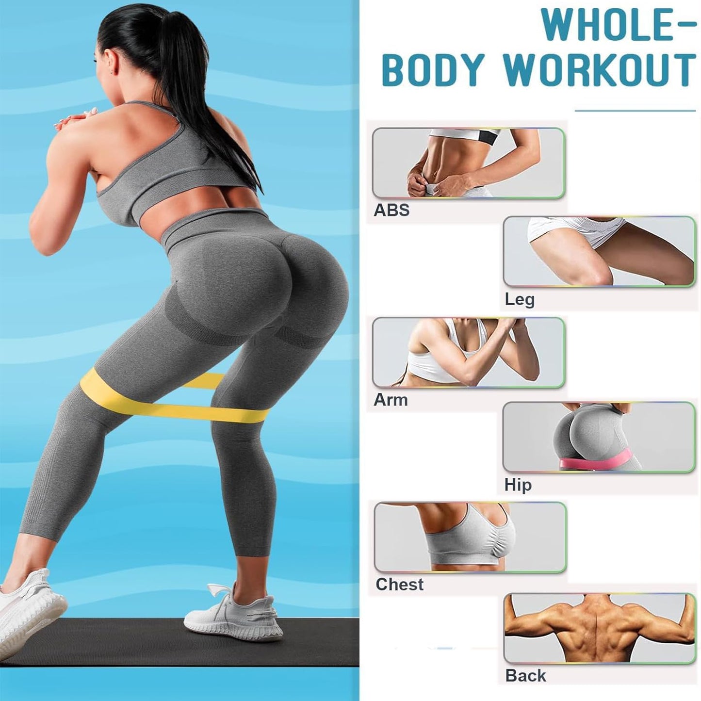 Widerstandsbänder [5er Set] Fitnessband 100% Naturlatex mit Übungsanleitung auf Deutsch & Tragebeutel für Muskelaufbau,Yoga,Gymnastik usw