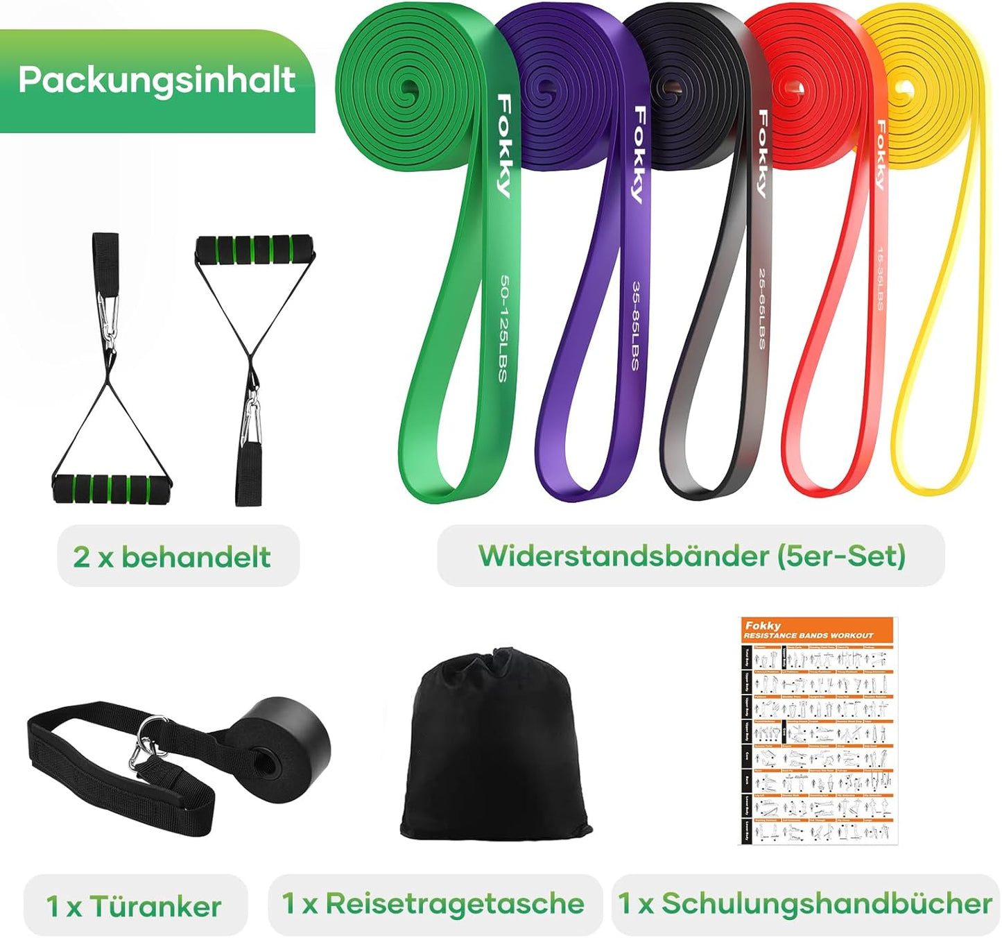 Fitnessbänder Widerstandsbänder mit 5 Stufen, Resistance Bands mit Türanker, 2*Griffen, Übungsanleitung&Tragebeutel, Gymnastikband Klimmzugband Fitnessband für Muskelaufbau,Yoga,Pilates 5er Set