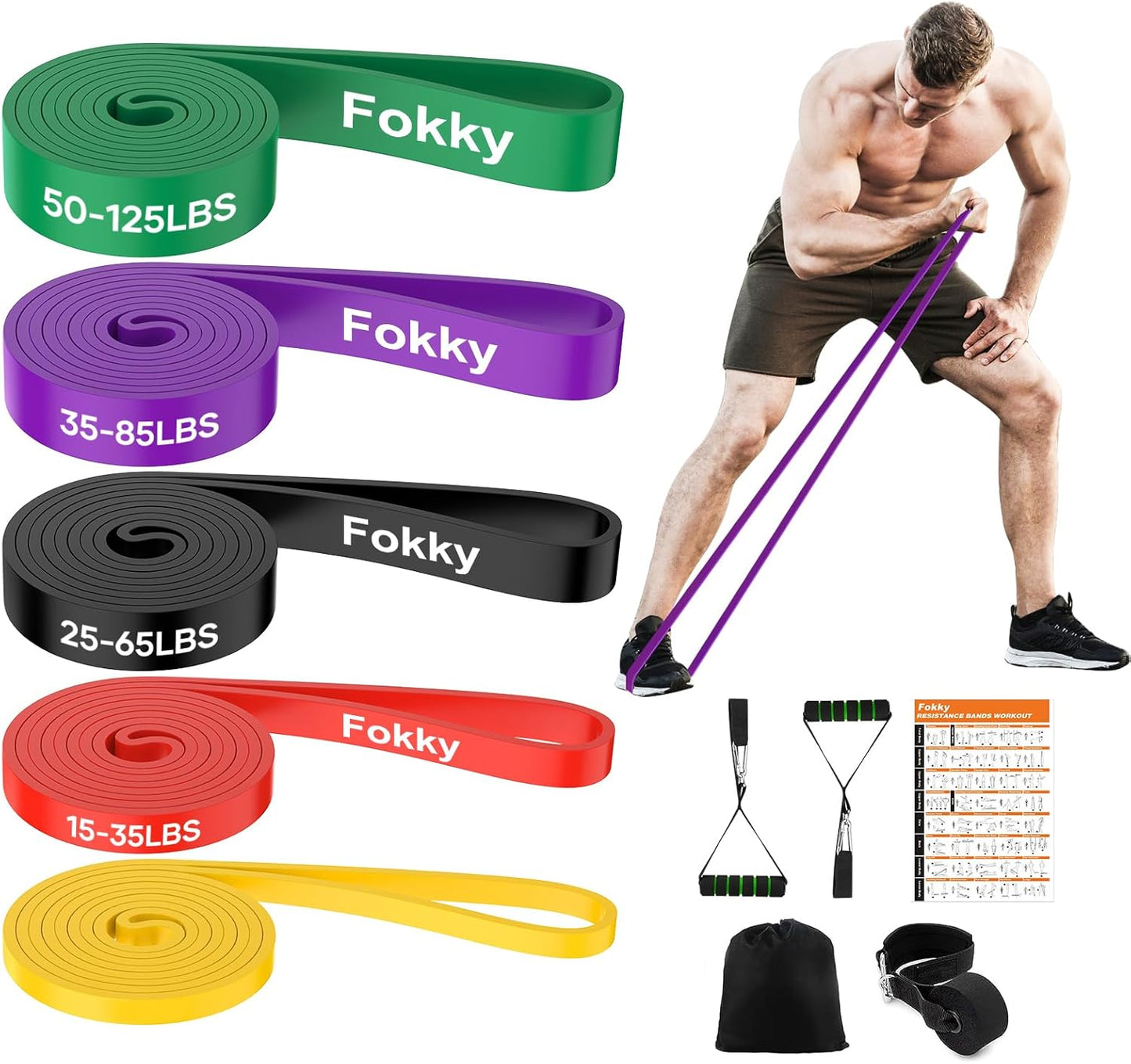 Fitnessbänder Widerstandsbänder mit 5 Stufen, Resistance Bands mit Türanker, 2*Griffen, Übungsanleitung&Tragebeutel, Gymnastikband Klimmzugband Fitnessband für Muskelaufbau,Yoga,Pilates 5er Set
