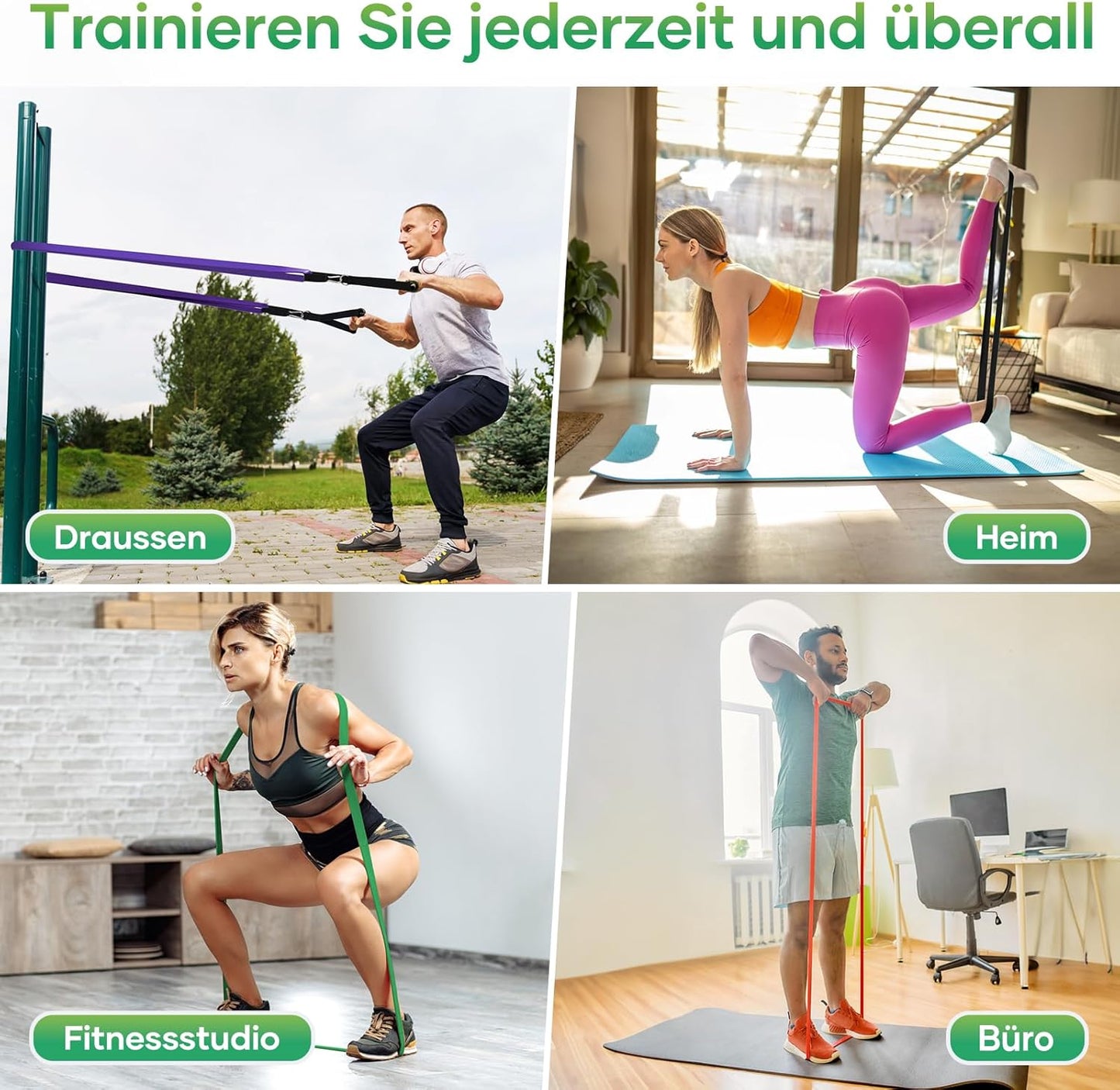 Fitnessbänder Widerstandsbänder mit 5 Stufen, Resistance Bands mit Türanker, 2*Griffen, Übungsanleitung&Tragebeutel, Gymnastikband Klimmzugband Fitnessband für Muskelaufbau,Yoga,Pilates 5er Set