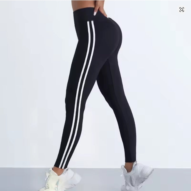 Yoga-Leggings mit Streifen für Damen, gestreift, schlank, Sporthose, hohe Taille, Hüftheben, lässige Strumpfhosen, Workout, Laufen, dehnbare Gym-Leggings