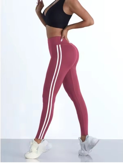 Yoga-Leggings mit Streifen für Damen, gestreift, schlank, Sporthose, hohe Taille, Hüftheben, lässige Strumpfhosen, Workout, Laufen, dehnbare Gym-Leggings
