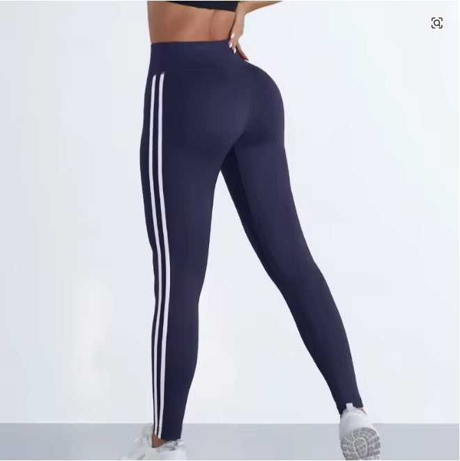 Yoga-Leggings mit Streifen für Damen, gestreift, schlank, Sporthose, hohe Taille, Hüftheben, lässige Strumpfhosen, Workout, Laufen, dehnbare Gym-Leggings