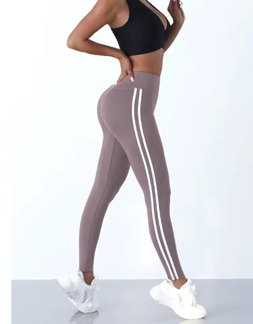 Yoga-Leggings mit Streifen für Damen, gestreift, schlank, Sporthose, hohe Taille, Hüftheben, lässige Strumpfhosen, Workout, Laufen, dehnbare Gym-Leggings