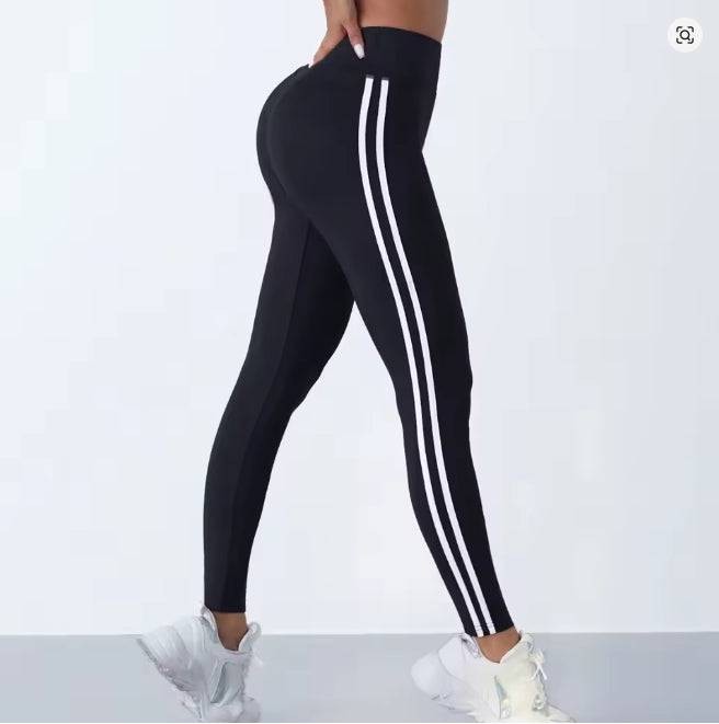 Yoga-Leggings mit Streifen für Damen, gestreift, schlank, Sporthose, hohe Taille, Hüftheben, lässige Strumpfhosen, Workout, Laufen, dehnbare Gym-Leggings