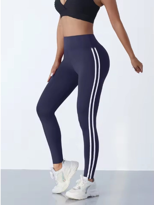 Yoga-Leggings mit Streifen für Damen, gestreift, schlank, Sporthose, hohe Taille, Hüftheben, lässige Strumpfhosen, Workout, Laufen, dehnbare Gym-Leggings