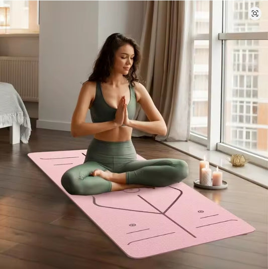 Gymnastikmatte mit Tragegurt rutschfest TPE Yogamatte Gepolstert & rutschfest Fitnessmatte, 183 x 61 Trainingsmatte für Fitness Sportmatte, Pilates & Gymnastik Workout