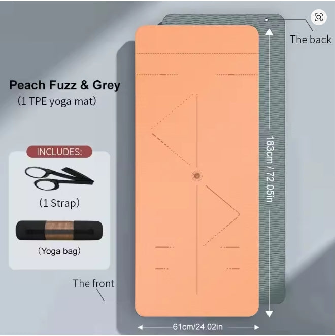 Yogamatte, rutschfest, umweltfreundlich, Pilates-Fitnessmatten, reißfeste Übungs-Yogamatte mit Tragegurt und Tasche für Damen