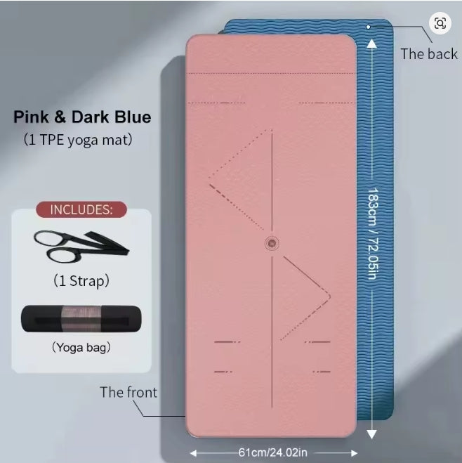 Yogamatte, rutschfest, umweltfreundlich, Pilates-Fitnessmatten, reißfeste Übungs-Yogamatte mit Tragegurt und Tasche für Damen