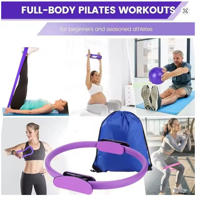 Pilates Essential Kit - Komplettes Heimtrainingsset mit Toning Ring, Widerstandsbändern, Softball & Grip Socken für Damen & Herren