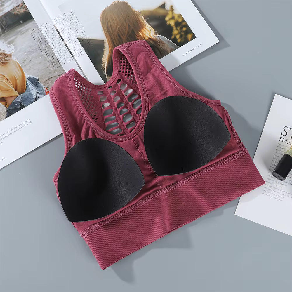 Plus Size Wireless Hollow Stretch Sujetador Deportivo Laufen Workout Yoga BH Nahtlose Sport-BHs Crop Top für Damen