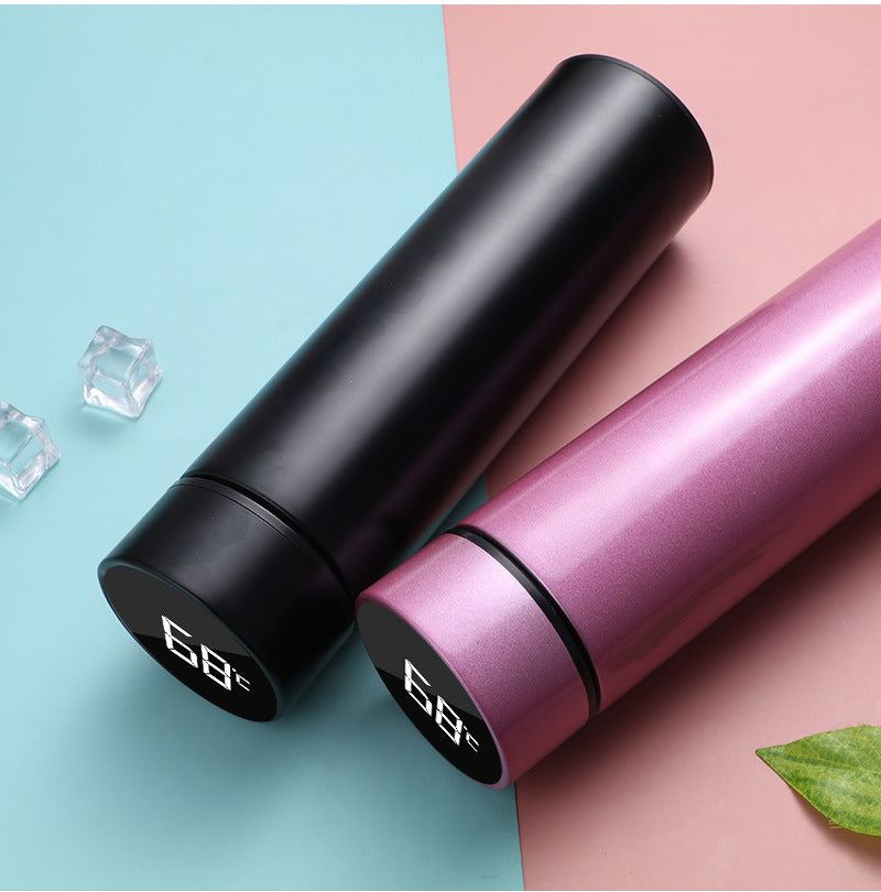 Thermosflasche, 500ML Wasserflasche Vakuum Isolierbecher 304 Edelstahl, LCD-Touchscreen Temperaturanzeige, Gradient Smart Mug Trinkflasche, Ideal für Hitze und Kälte -Farbverlauf grün