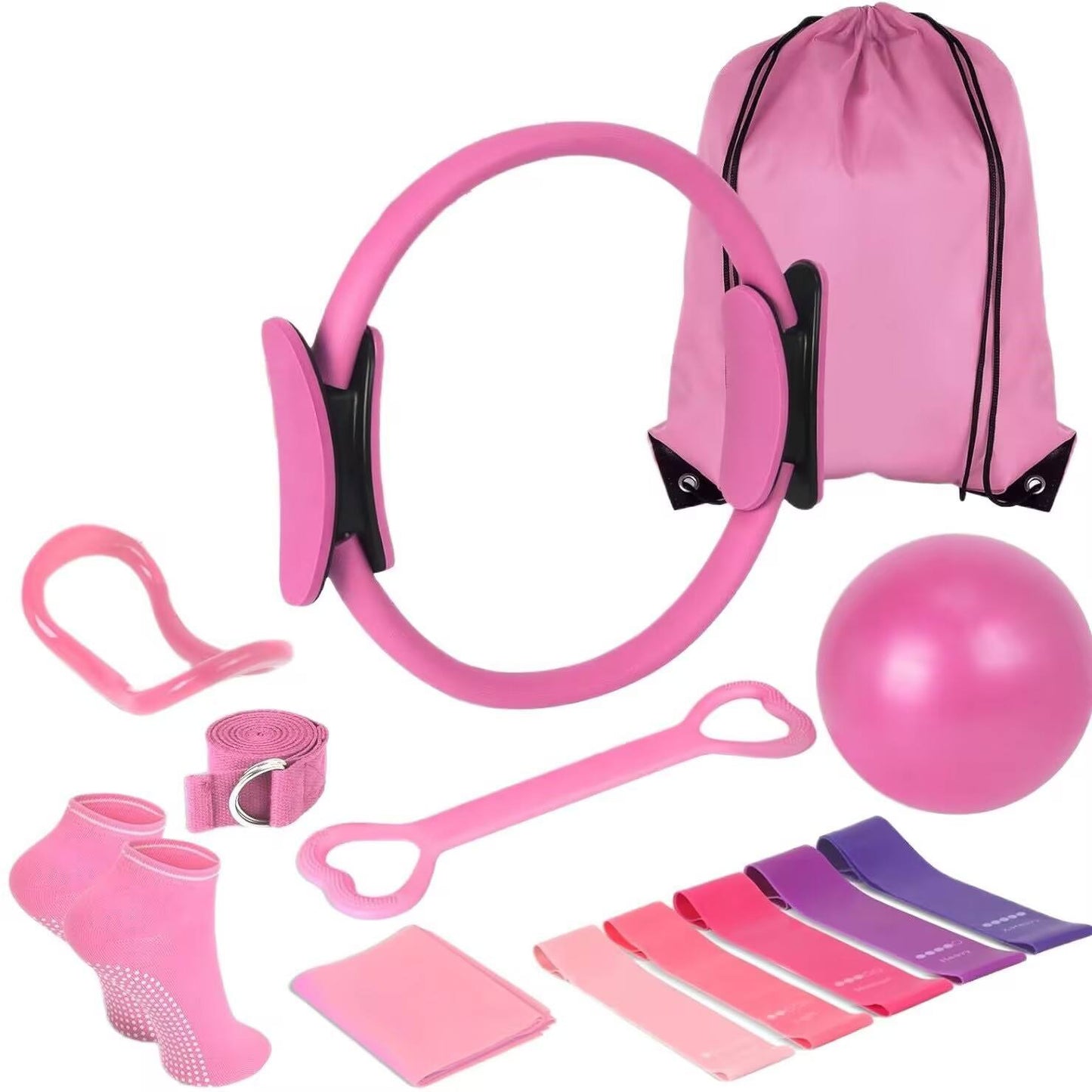 Pilates Essential Kit - Komplettes Heimtrainingsset mit Toning Ring, Widerstandsbändern, Softball & Grip Socken für Damen & Herren