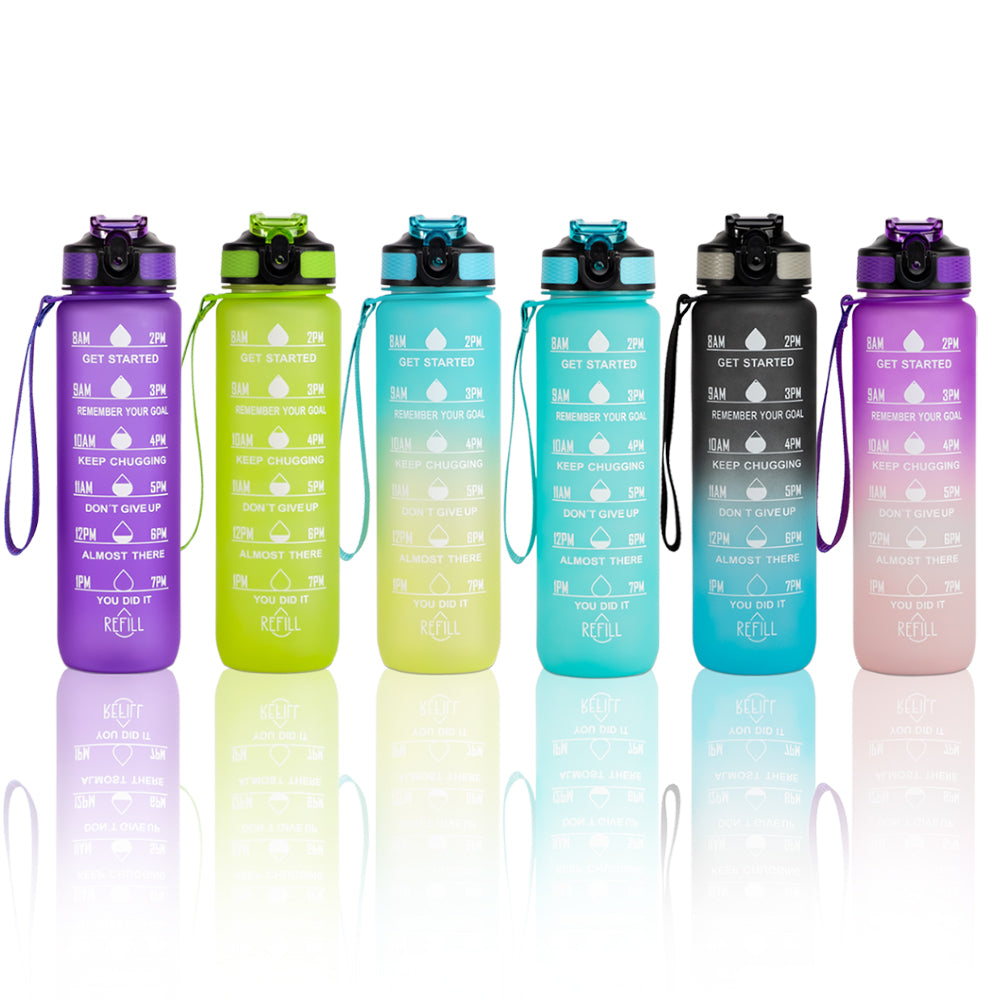 Trinkflasche 1L, Wasserflasche Sport mit Filte, Einhandöffnung, Auslaufsicher, Kohlensäure Geeignet, Motivierende Trinkflasche, Sportflasche Perfekt für Camping, Fahrrad, Büro