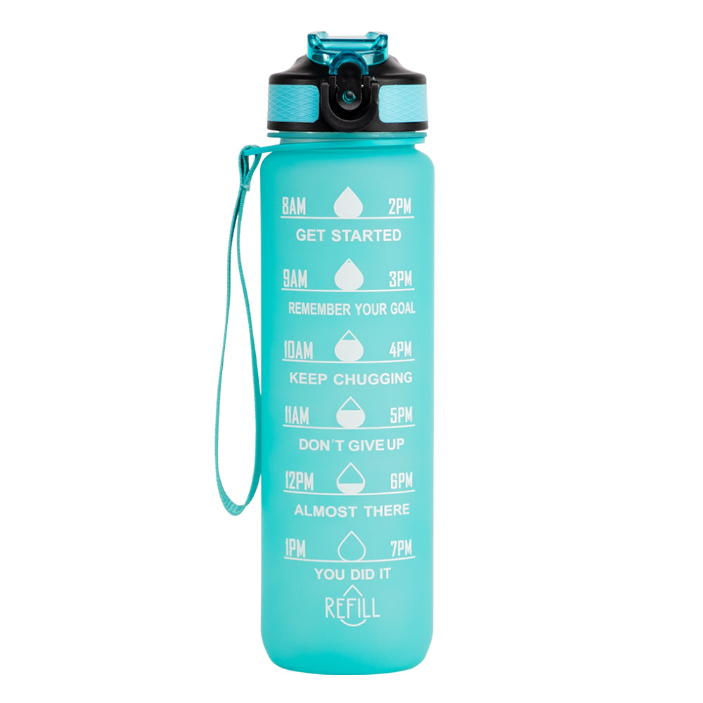Trinkflasche 1L, Wasserflasche Sport mit Filte, Einhandöffnung, Auslaufsicher, Kohlensäure Geeignet, Motivierende Trinkflasche, Sportflasche Perfekt für Camping, Fahrrad, Büro