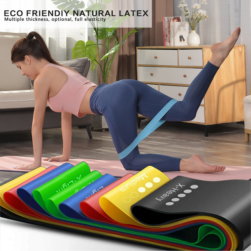 Widerstandsbänder [5er Set] Fitnessband 100% Naturlatex mit Übungsanleitung auf Deutsch & Tragebeutel für Muskelaufbau,Yoga,Gymnastik usw