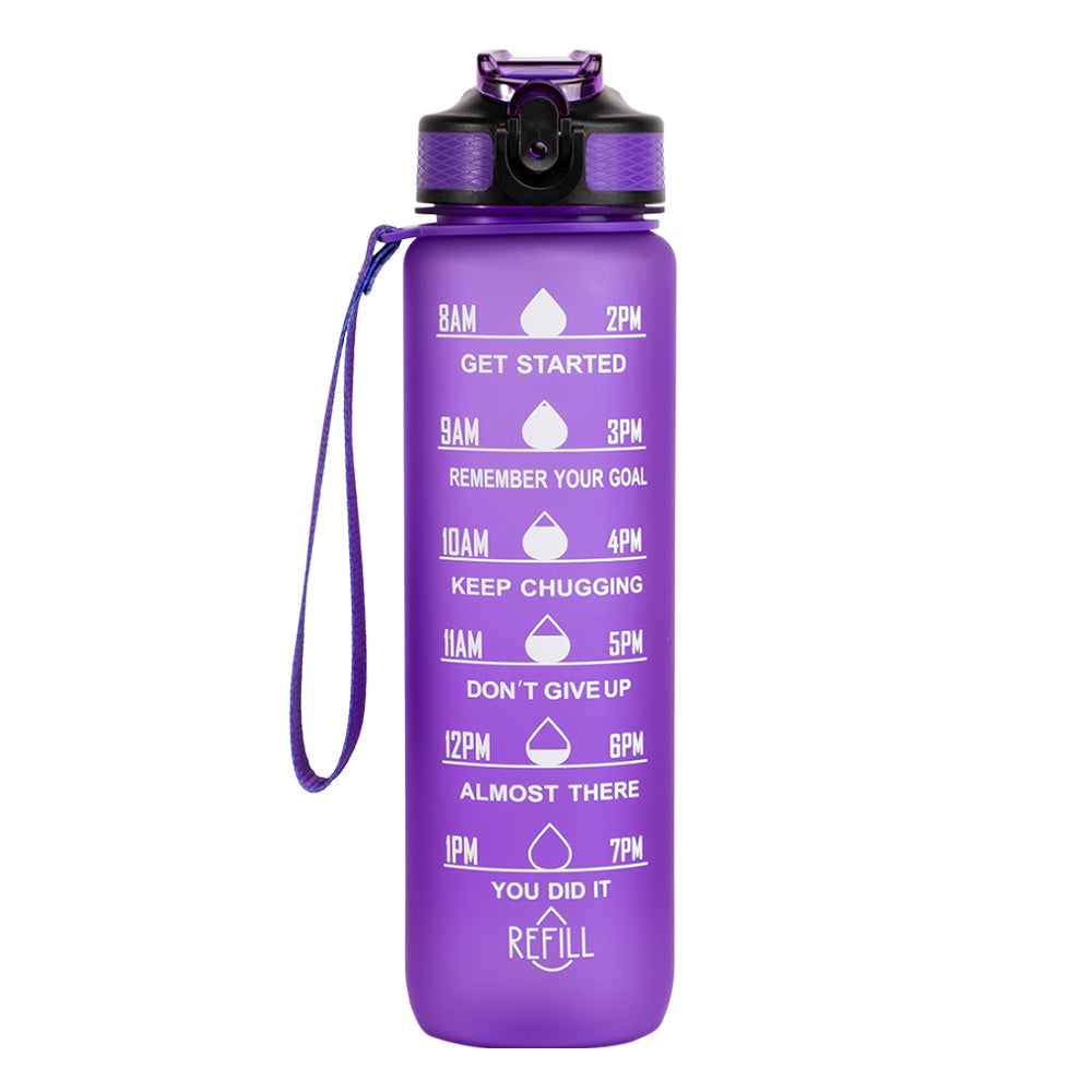 Trinkflasche 1L, Wasserflasche Sport mit Filte, Einhandöffnung, Auslaufsicher, Kohlensäure Geeignet, Motivierende Trinkflasche, Sportflasche Perfekt für Camping, Fahrrad, Büro