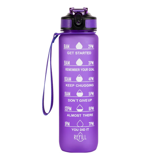 Trinkflasche 1L, Wasserflasche Sport mit Filte, Einhandöffnung, Auslaufsicher, Kohlensäure Geeignet, Motivierende Trinkflasche, Sportflasche Perfekt für Camping, Fahrrad, Büro